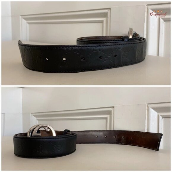 Auth Gucci Black Guccissima Leather Silver Interlocking G Buckle Belt 100/40 - Picture 11 of 13
